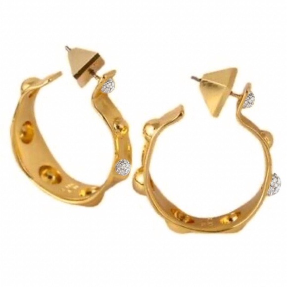 Alexis Bittar Gold Crystal Encrusted Molten Studded Hoop Earrings NWOT - Picture 3 of 6